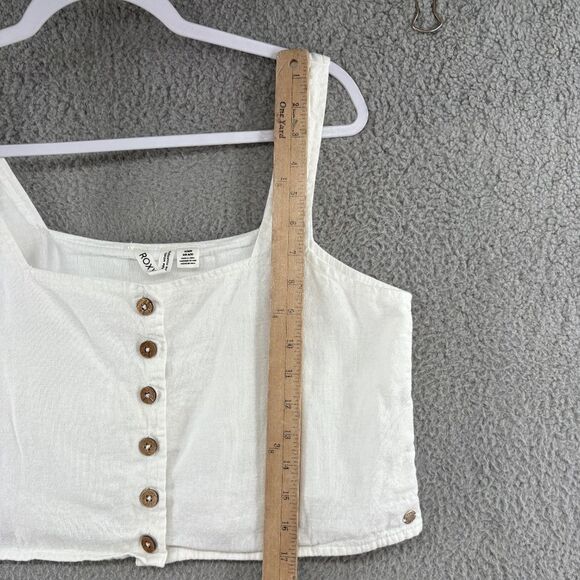 Roxy White Linen Blend Button Front Crop Tank Top Size M - Picture 8 of 14